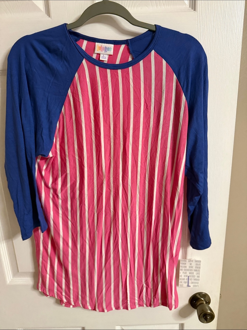 LuLaRoe Kids Long Sleeve Raglan in Pink & Blue